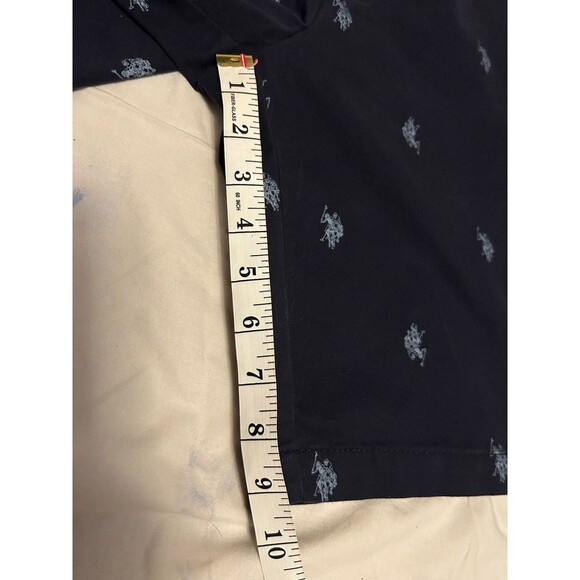 US Polo Assn Men’s Chino Flat Front All Over Logo Shorts Navy Blue Size 46 - Picture 6 of 7